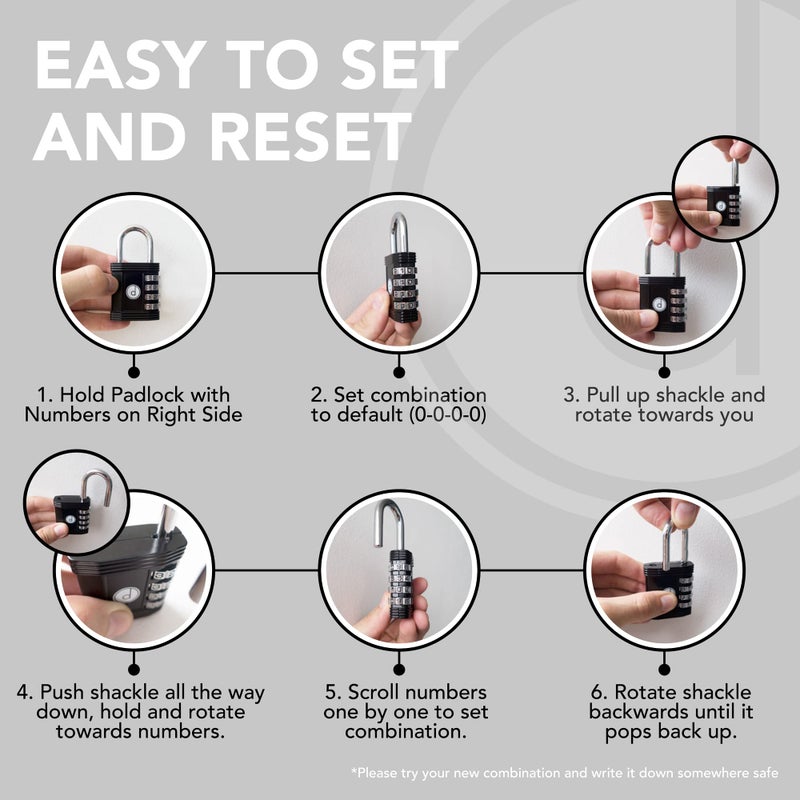 desired tools Padlock 4 Digit Combination Lock - for Gym School Locker, Outdoor Gate, Shed, Fence, and Storage - Weatherproof Metal - Keyless, Easy to Set, Resettable - Black - Image 4